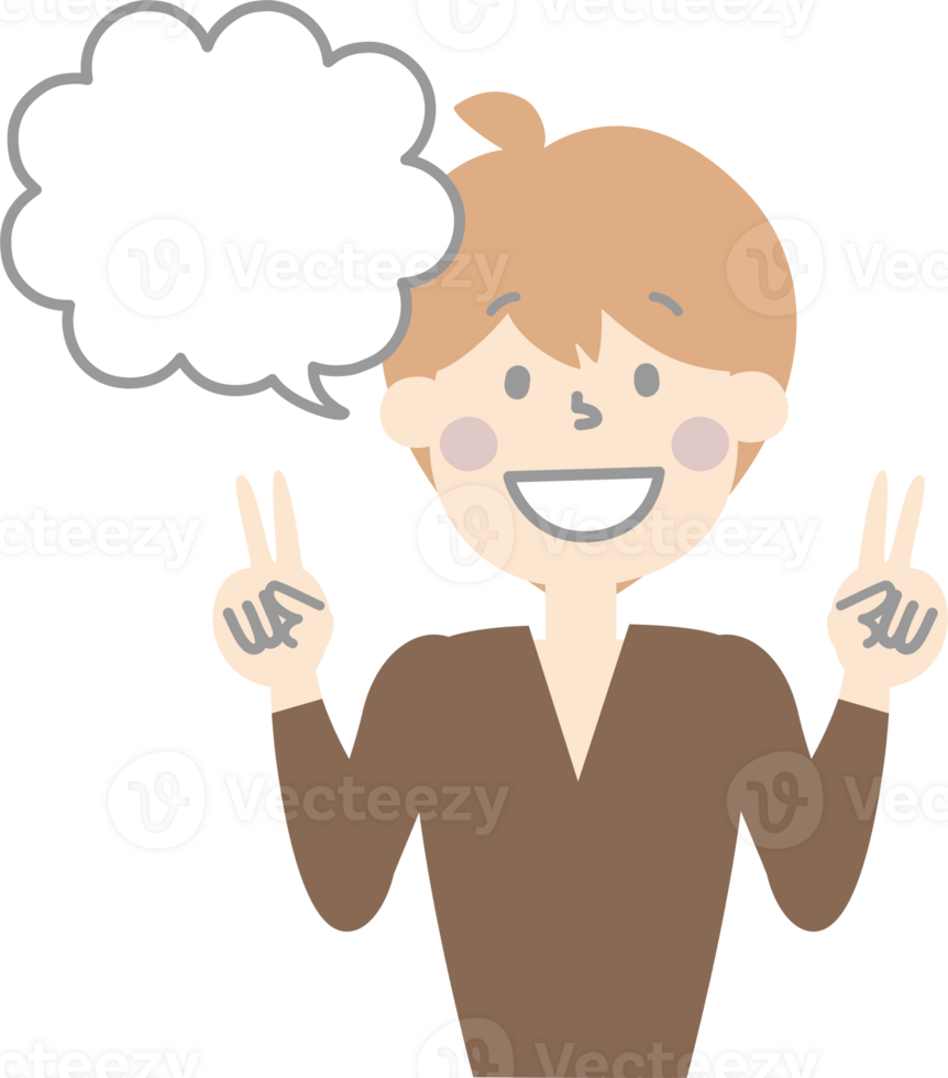 collection set of cute doodle hand draw facial expression speech bubble balloon with boy man character, text box think speak talk banner png