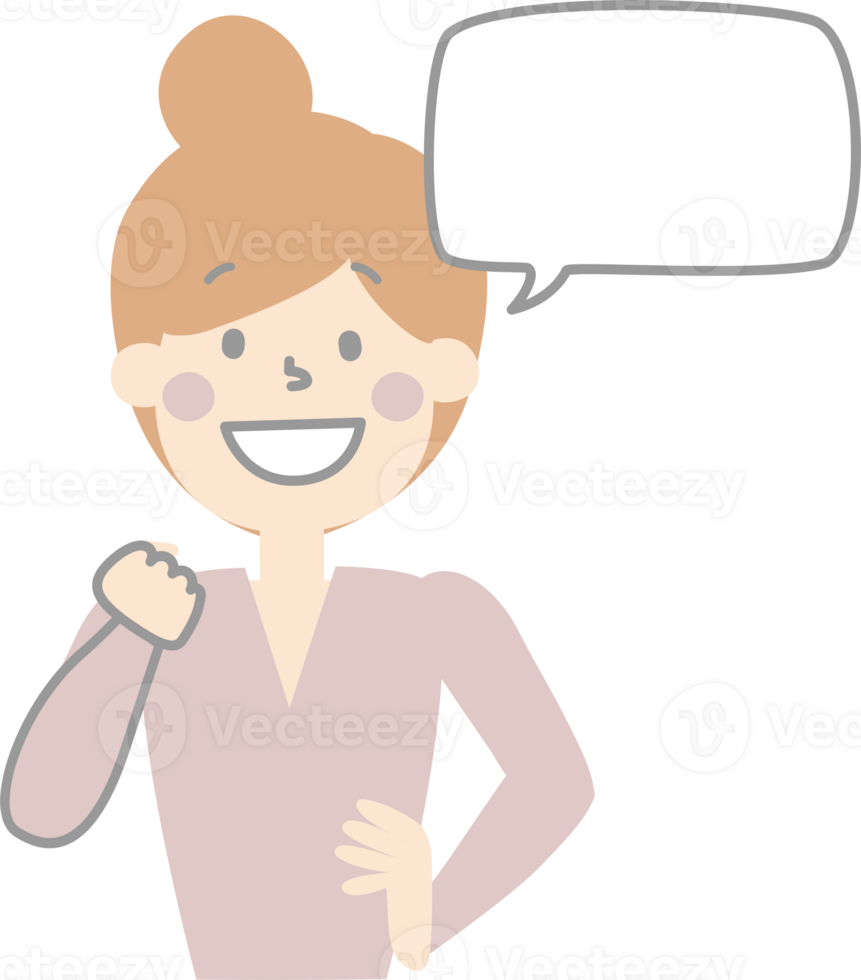 collection set of cute doodle hand draw facial expression speech bubble balloon with girl woman character, text box think speak talk banner png
