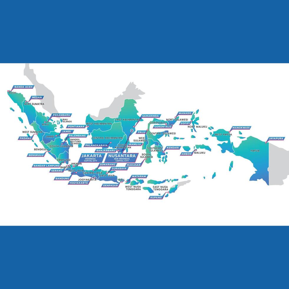 Map of Indonesia with explanations of islands and provincial capitals vector