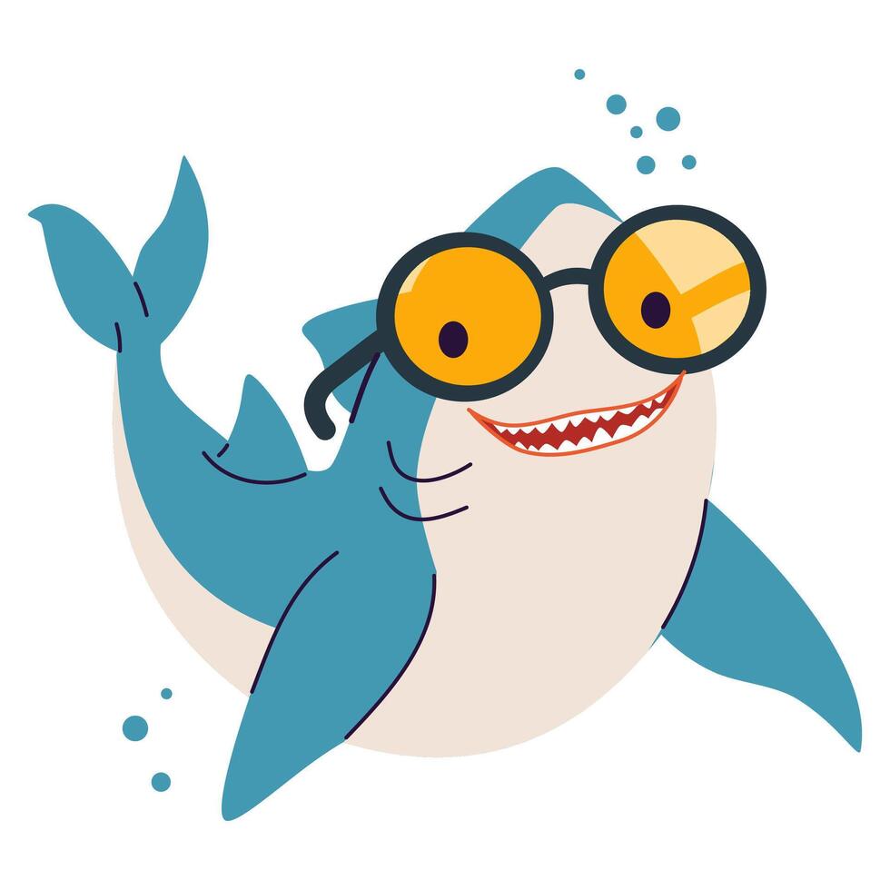 Flat illustration in children's style, print on children's products. Cute shark with sunglasses vector