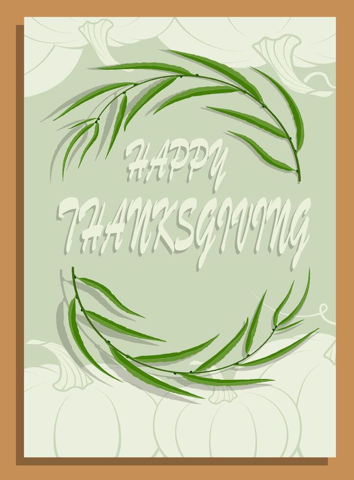 template invitation a4 card for celebration with pumpkin fruit and leaves. Beige shades. Frame with leaves. vector