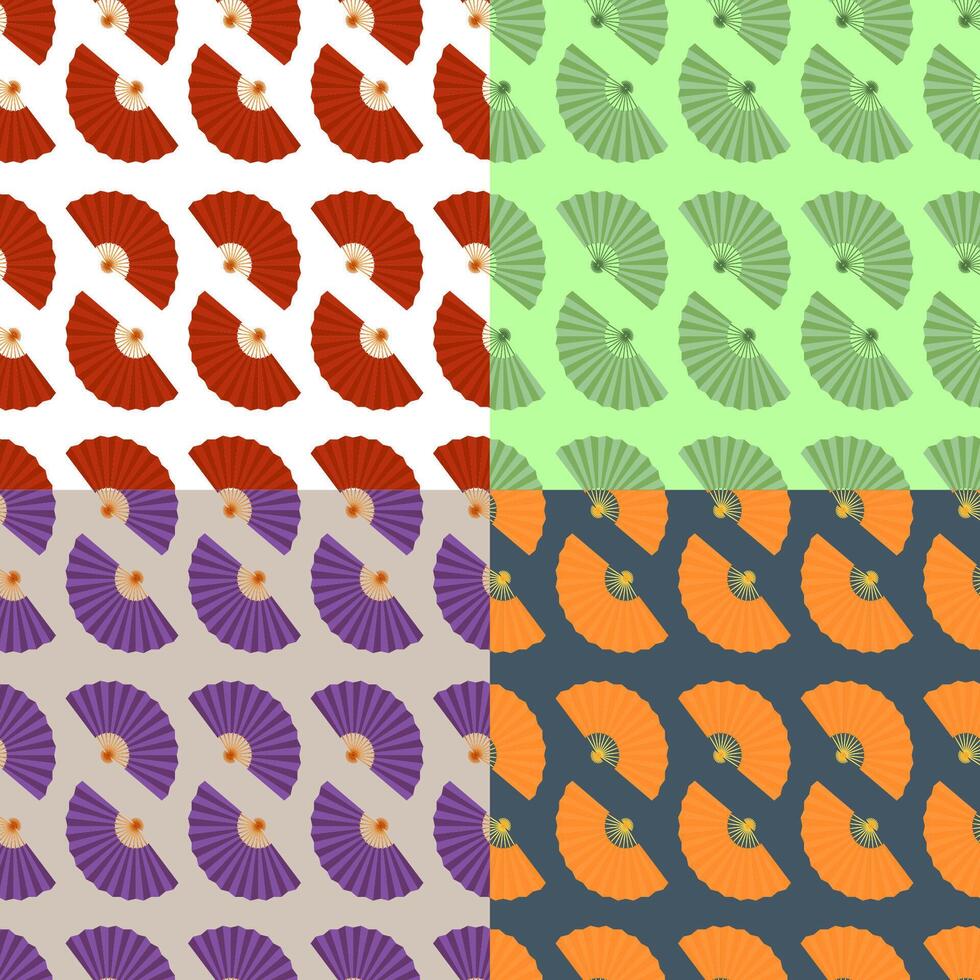 set of seamless patterns with folding fan of Japanese geisha. Ornament for decoration and printing on fabric. Design element. vector
