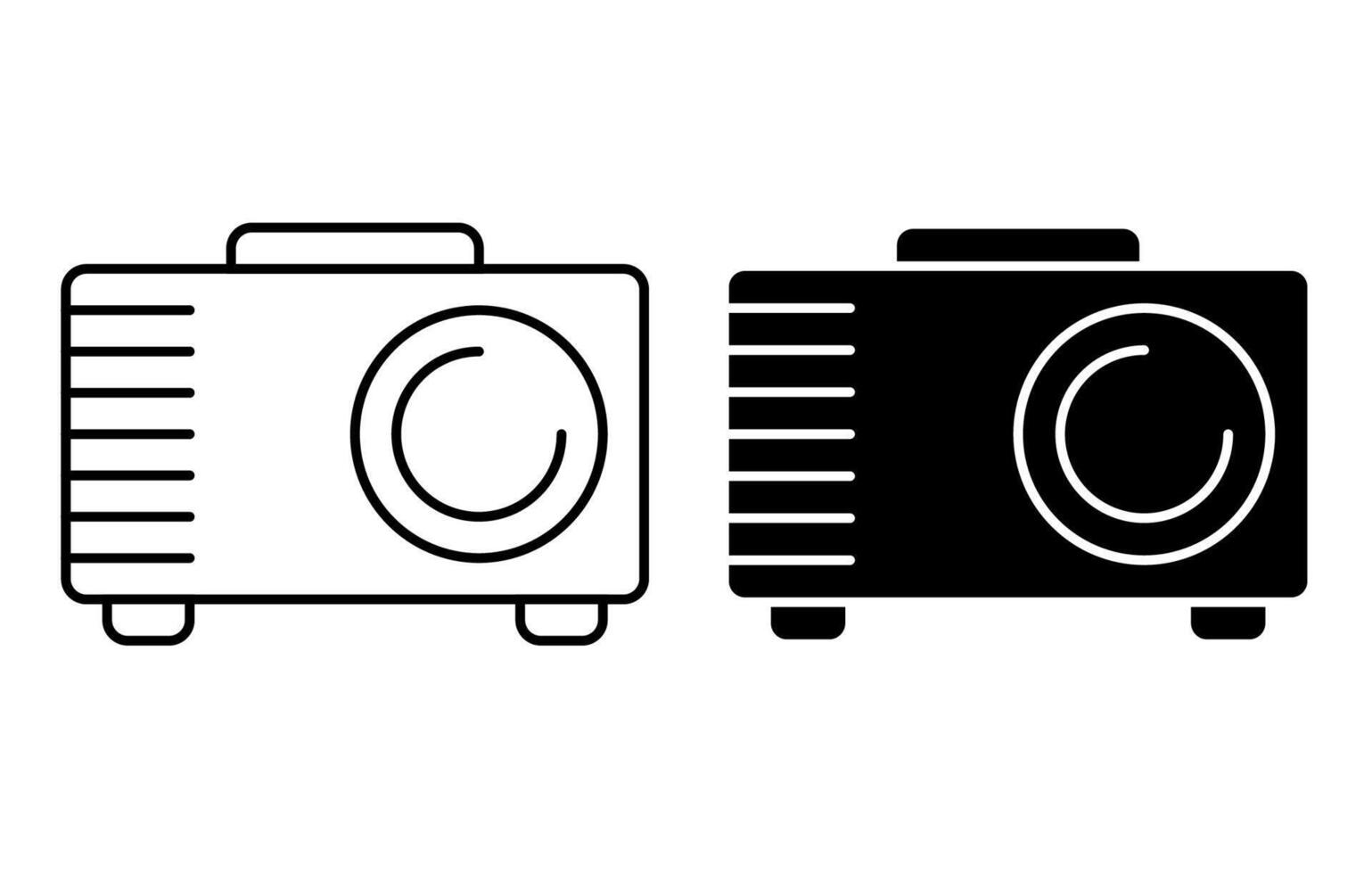 Linear icon. Cinema projector for projecting film and images onto wide screen. Equipment for home multimedia cinema. Simple black and white vector