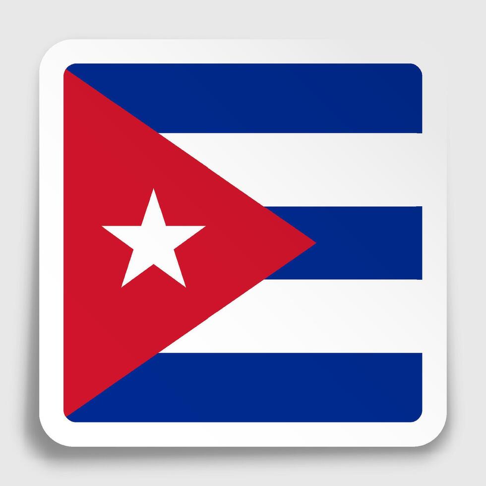 Cuba flag icon on paper square sticker with shadow. Button for mobile application or web. vector
