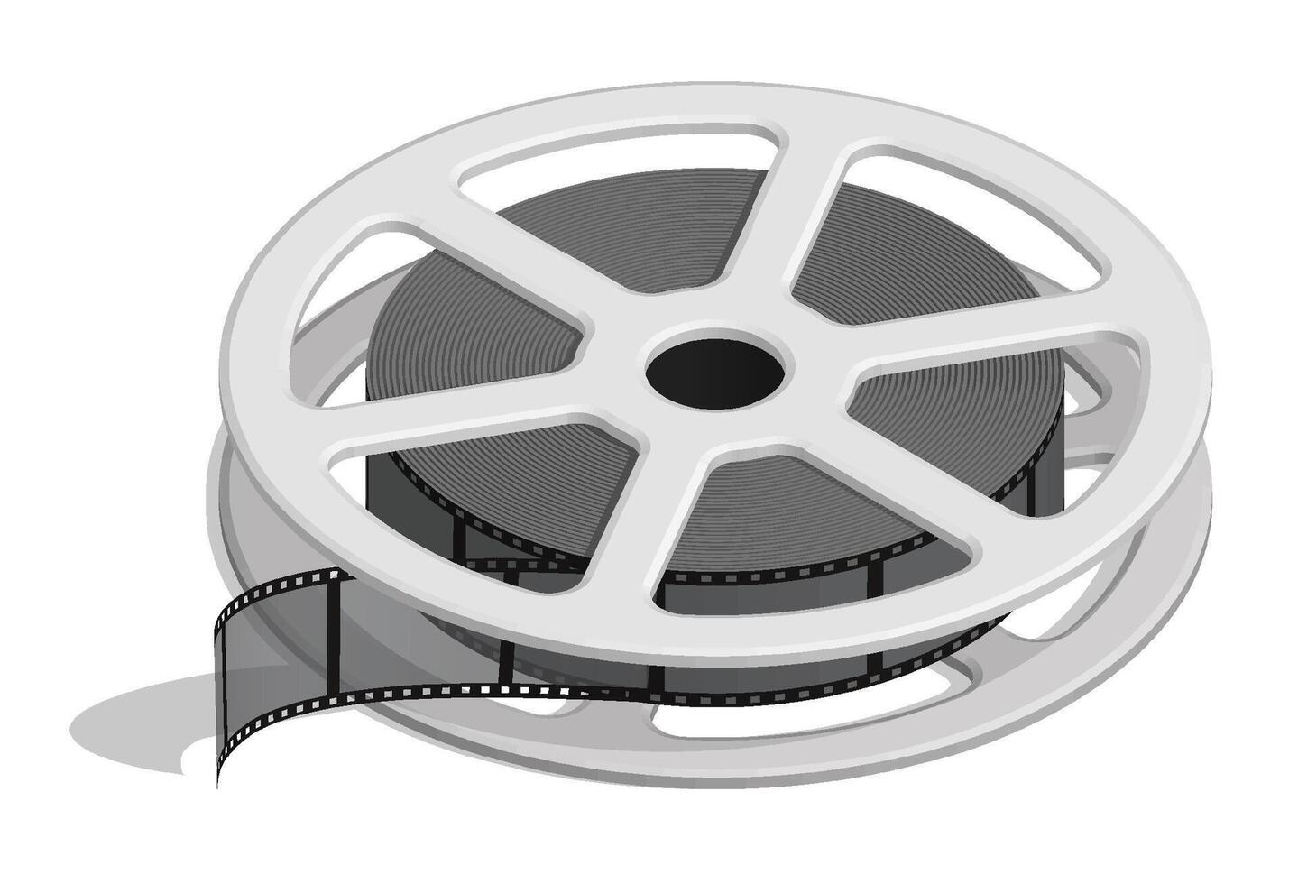 Isometric Reel with old 35 mm photo film. World cinema day December 28th. Realistic 3D isolated on white background vector