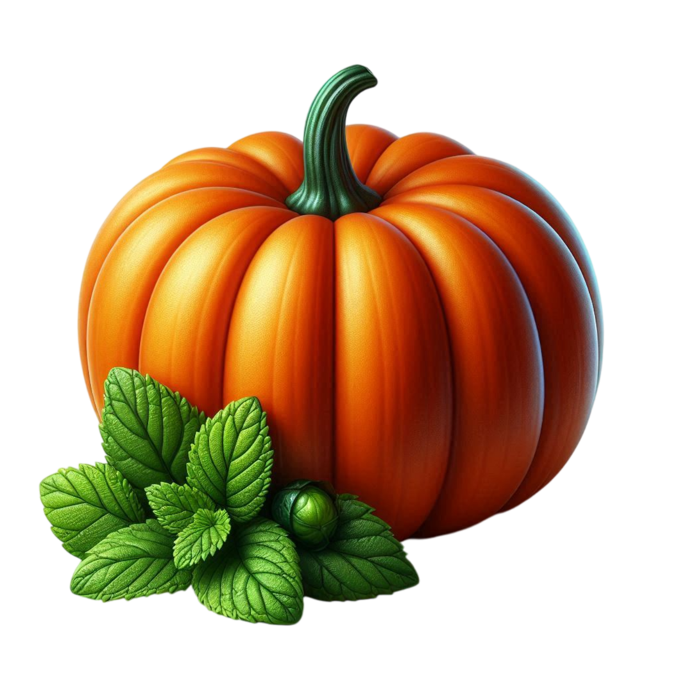 A pumpkin with leaves and mint on a transparent background png