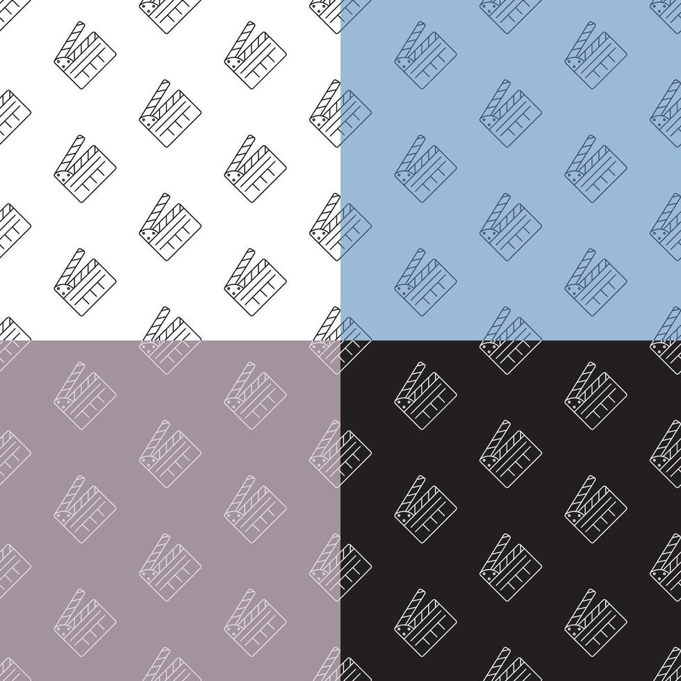 set of seamless patterns with Clapper board for shooting film in open position. Ornament for decoration and printing on fabric. Design element. vector