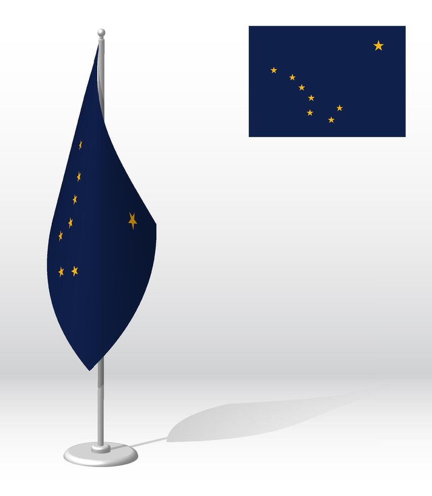 flag of american state of Alaska on flagpole for registration of solemn event, meeting foreign guests. Day of state of Alaska. Realistic 3D on white vector