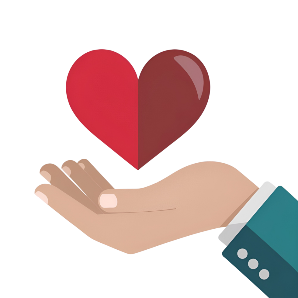 A hand holding a heart with a red heart in the middle png