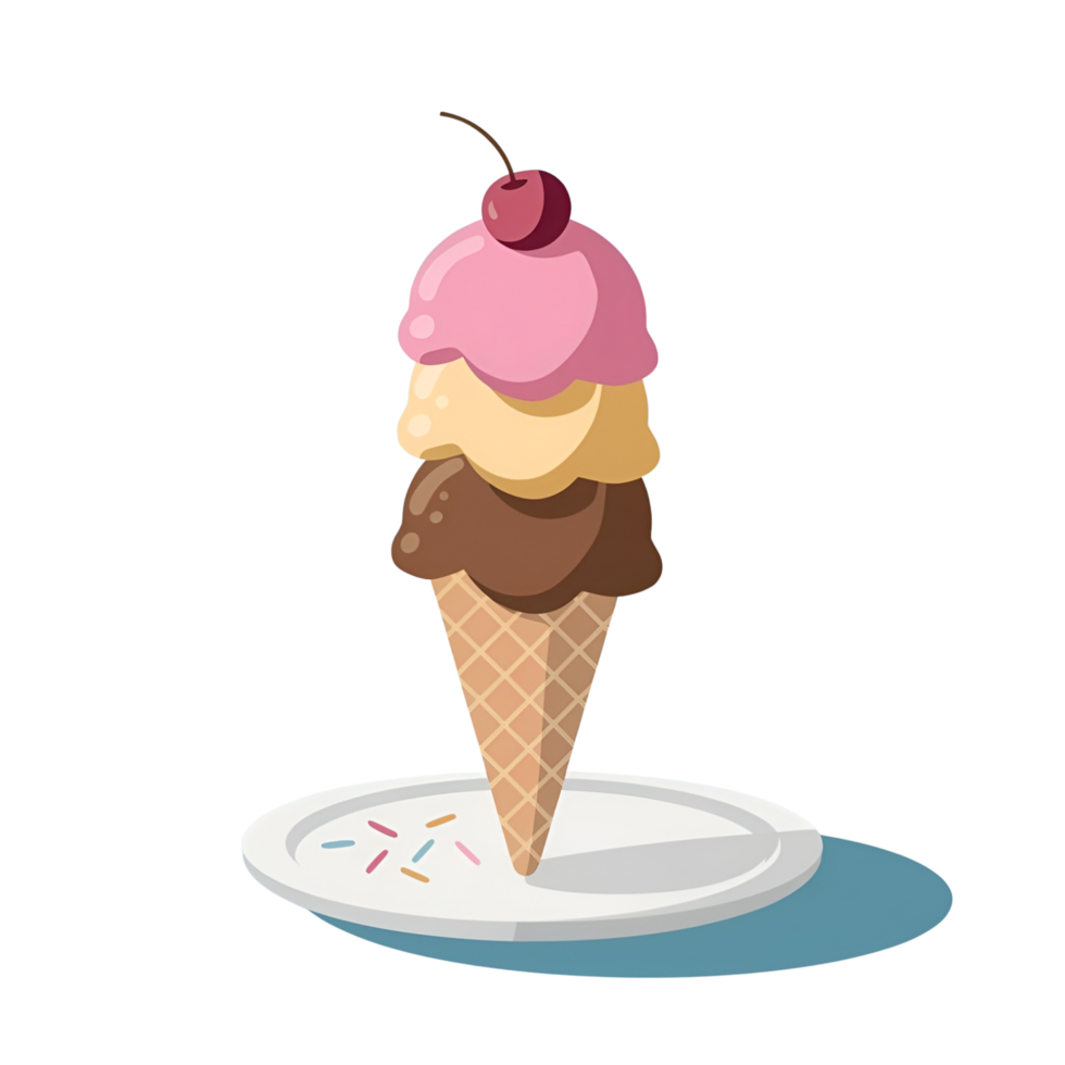 ice cream cone with three scoops and a cherry on top png