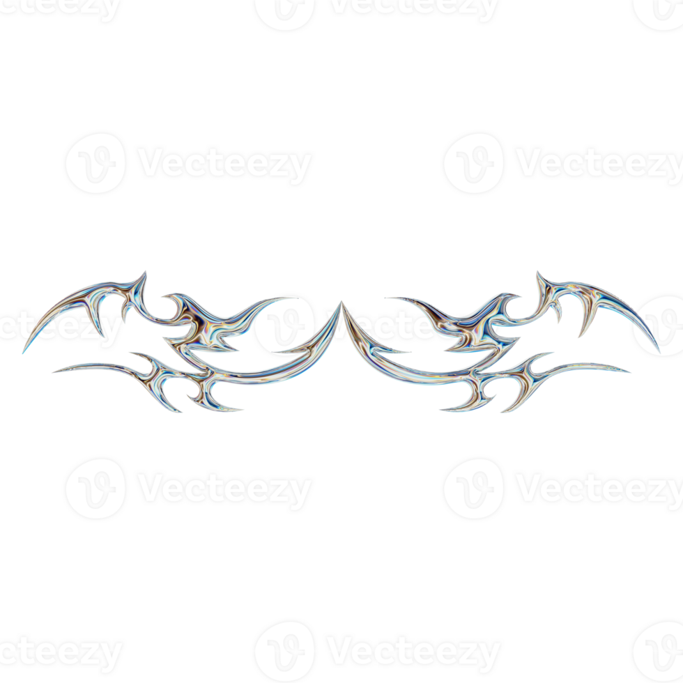 3D abstract neo tribal shape. Aesthetic y2k cyber gothic style. 3D render png