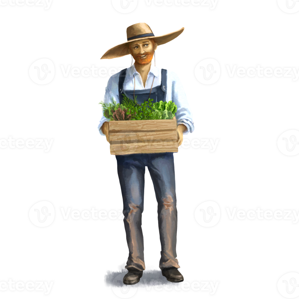 a smiling man with a farmer's box of greens png