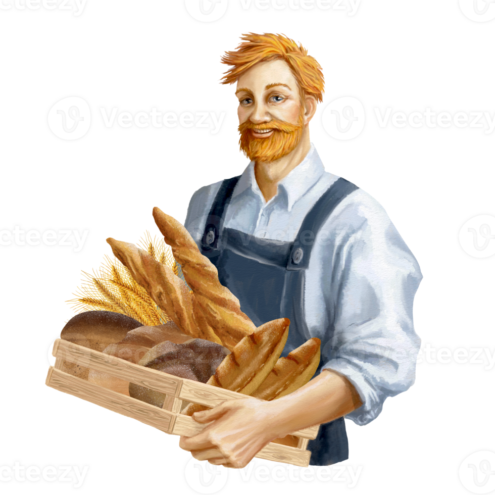 a male loader with a tray full of bread png