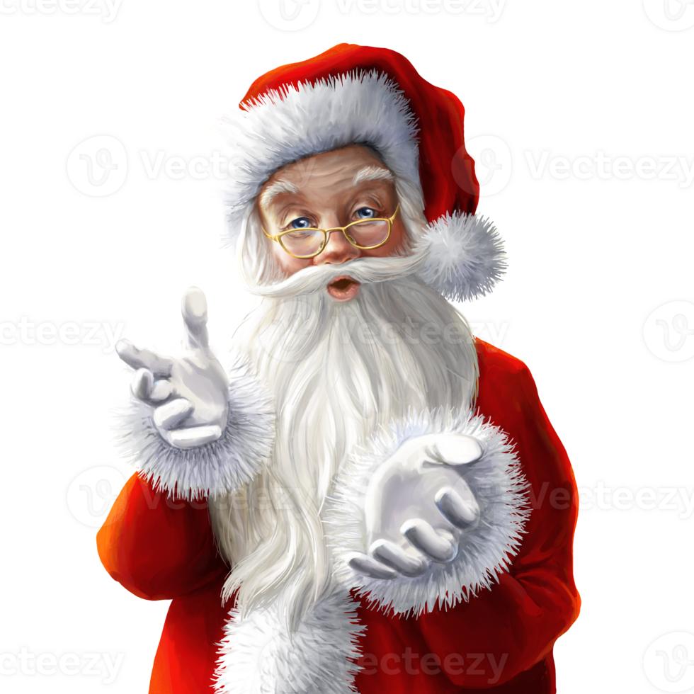 Hand drawn Portrait of Santa Claus in the traditional red costume png