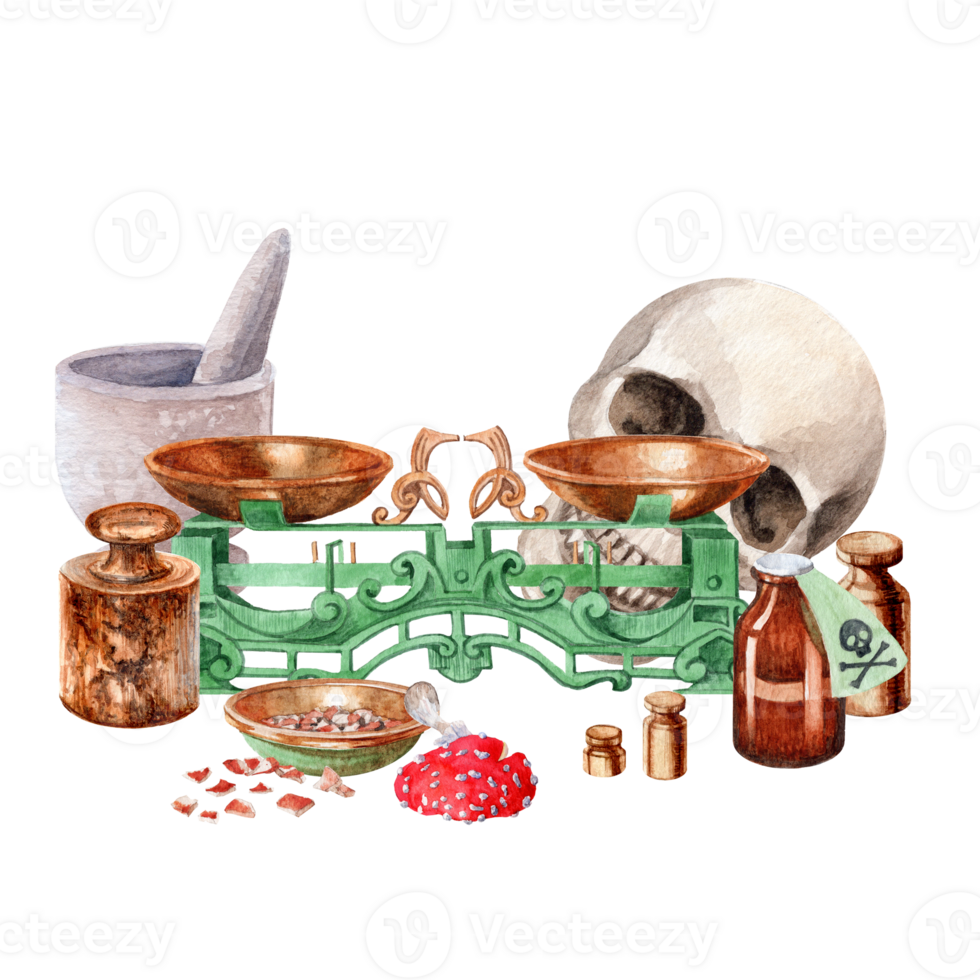 hand-drawn color illustration of red toadstool mushrooms, dangerous poisons, deadly threats watercolor poison theme png