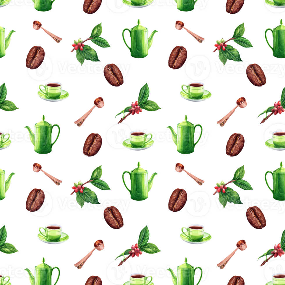 Seamless pattern. aquarelle illustration whith a coffee theme on a milk-coffee background png