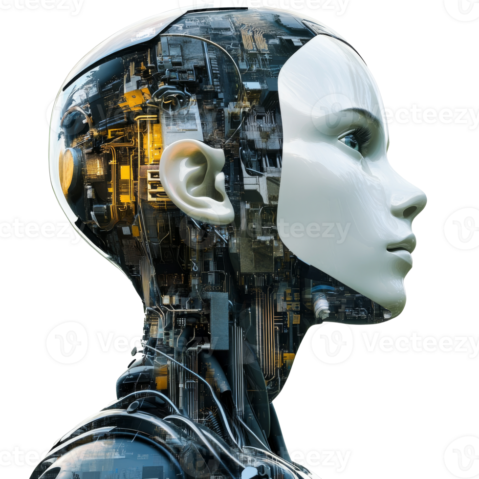 Robotic head symbolizes AI transparent png