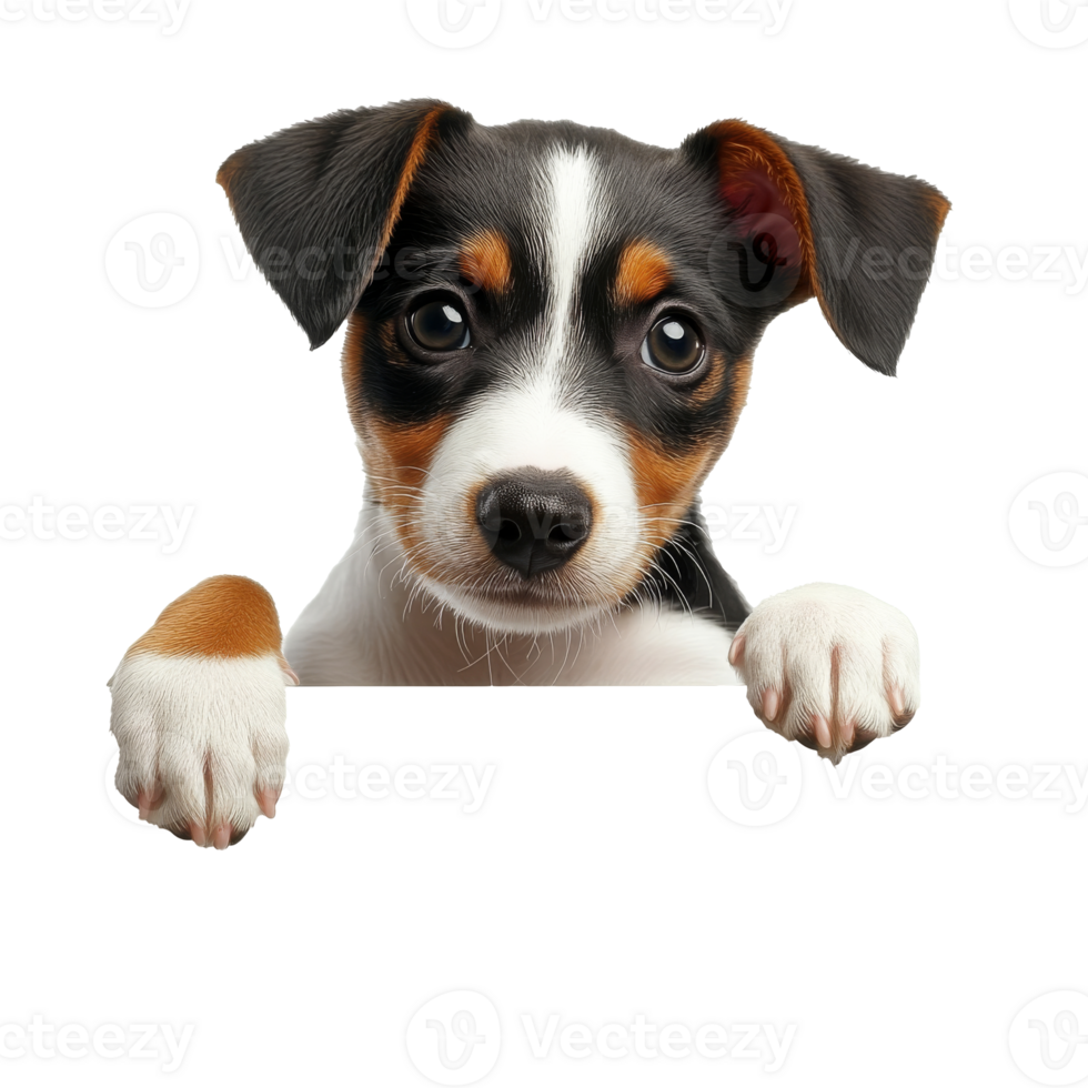 Adorable puppy looking over a white surface transparent png