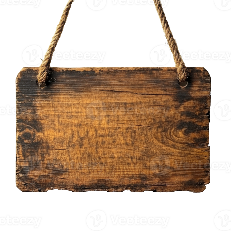 Rustic wooden signboard hanging with rope transparent png