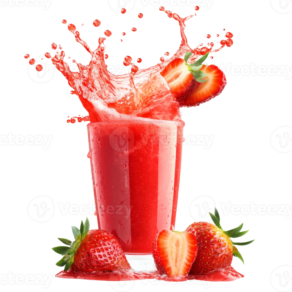 Fresh strawberry smoothie splashing in a glass transparent png