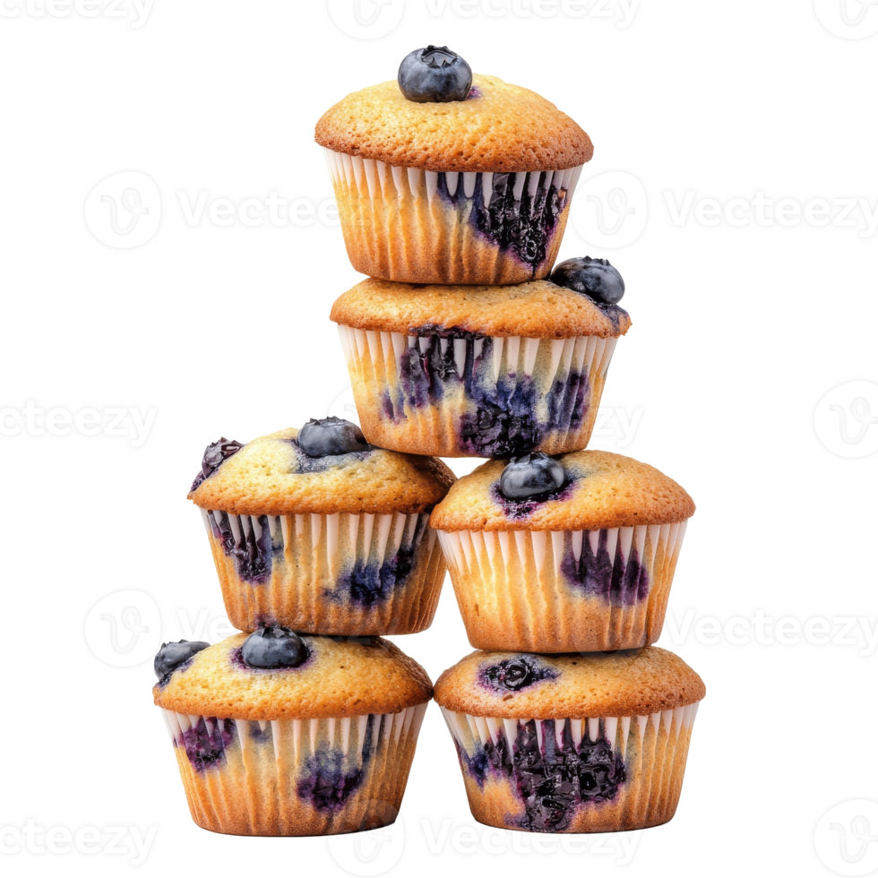 Stacked fresh blueberry muffins on display transparent png