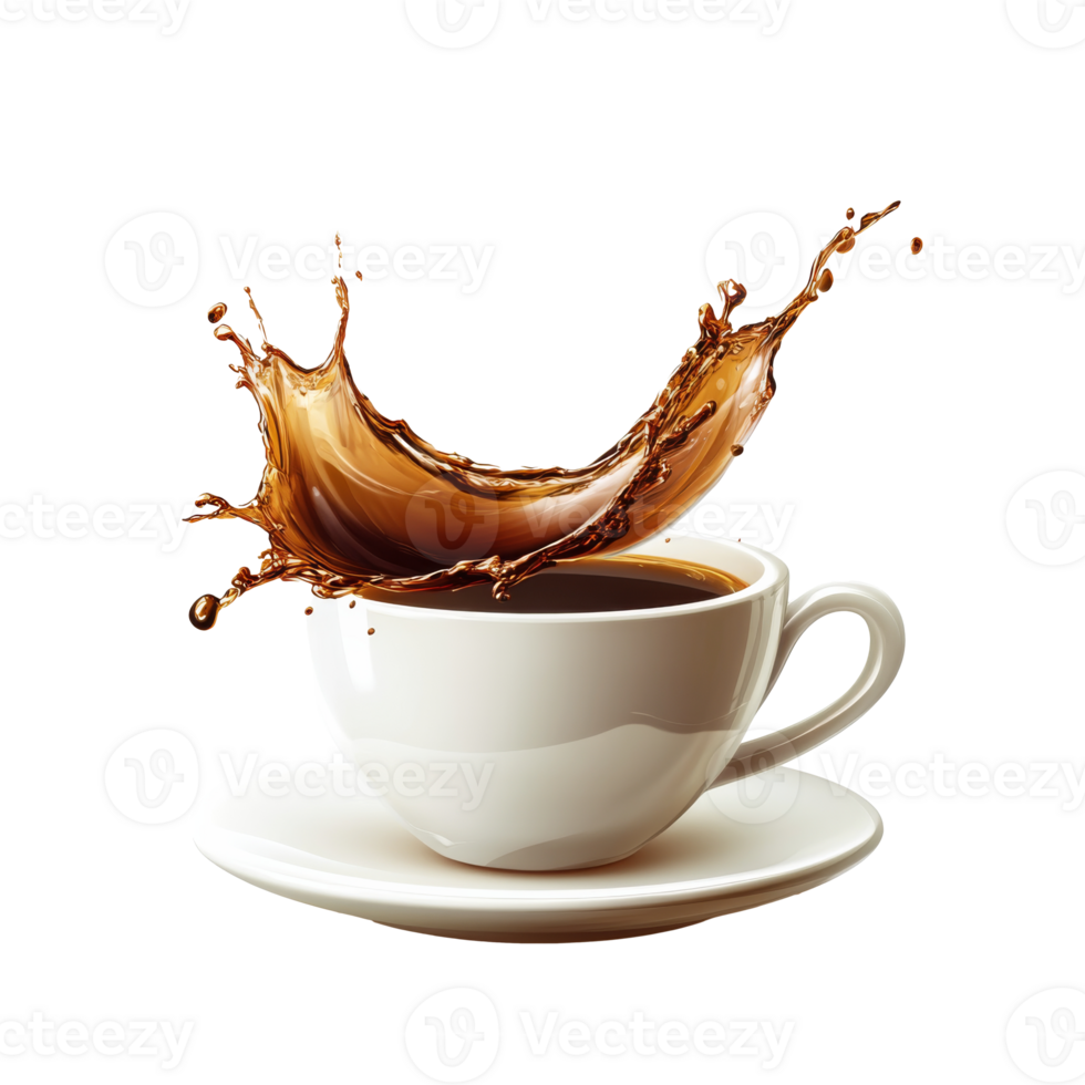 Coffee splashing from a cup on a white background transparent png