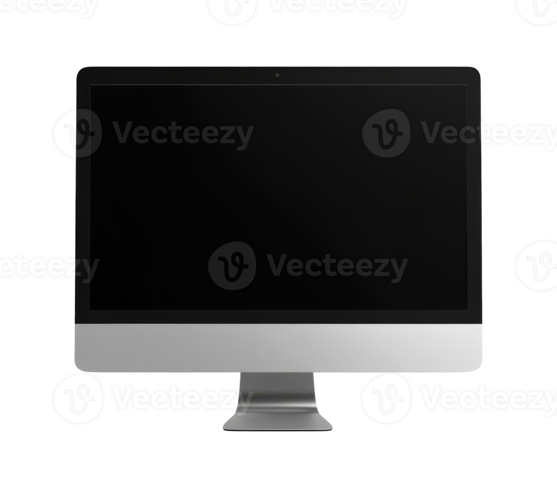Modern desktop computer with blank screen display transparent png
