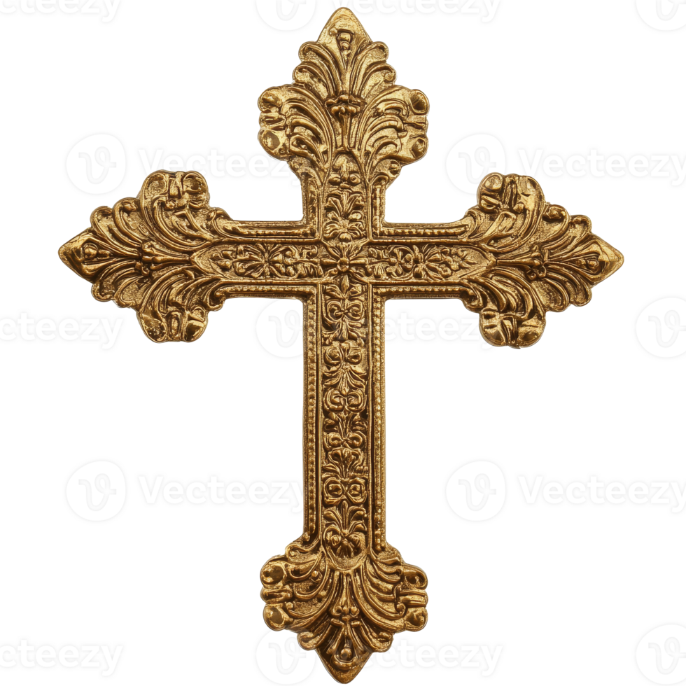 Intricate golden cross displayed transparent png