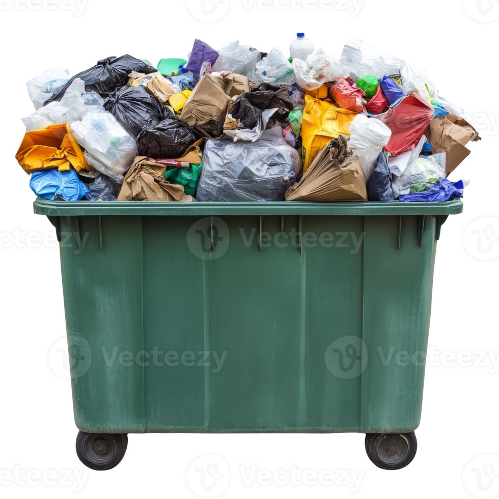 Overflowing bin with mixed waste transparent png