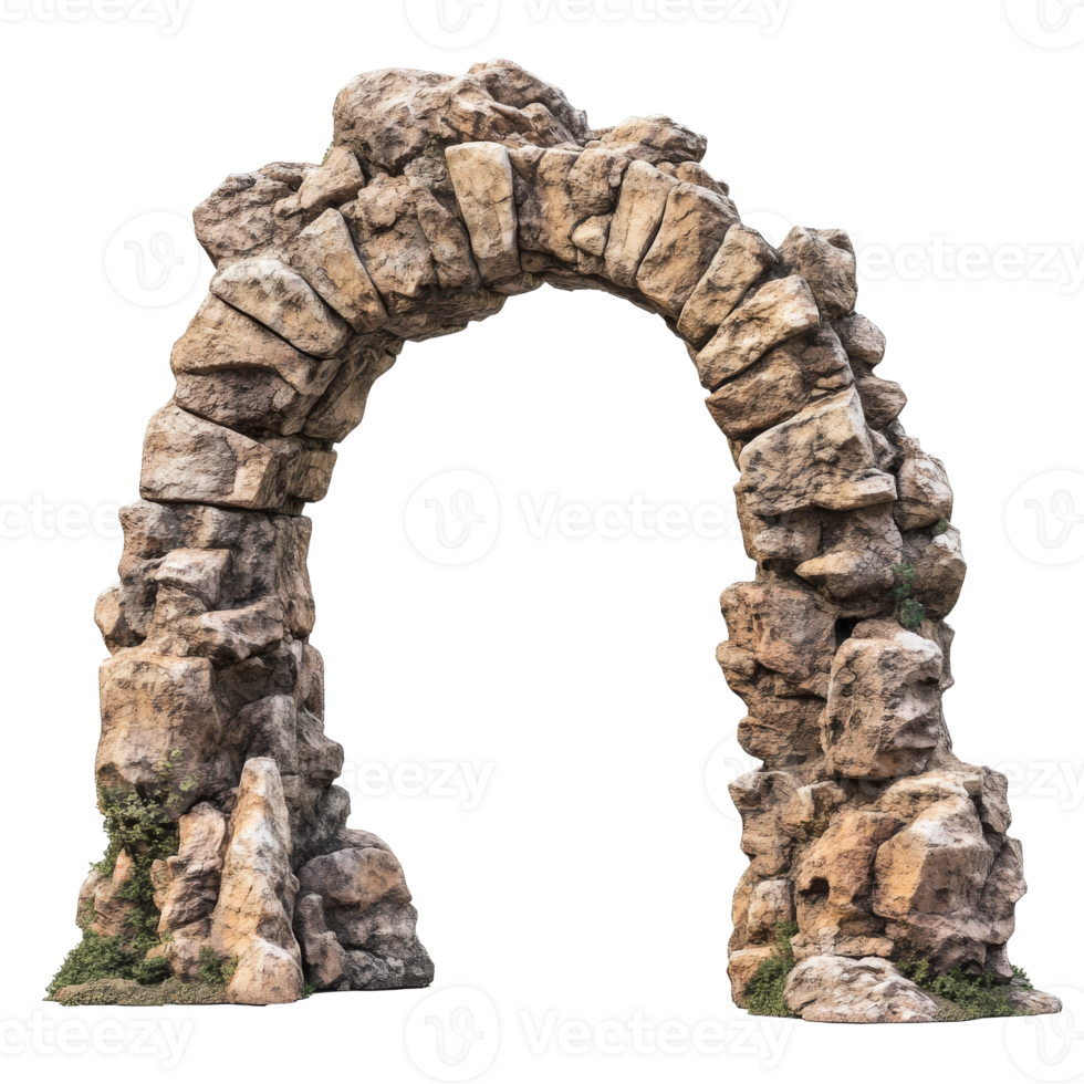 Ancient stone archway surrounded by moss and rocks transparent png