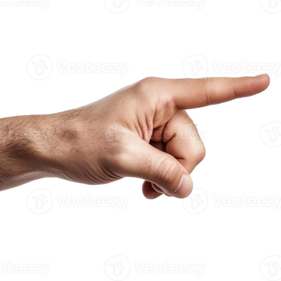 Hand gesture pointing to the right in clear focus transparent png