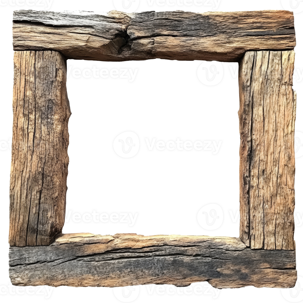 Rustic wooden frame with natural weathered finish transparent png