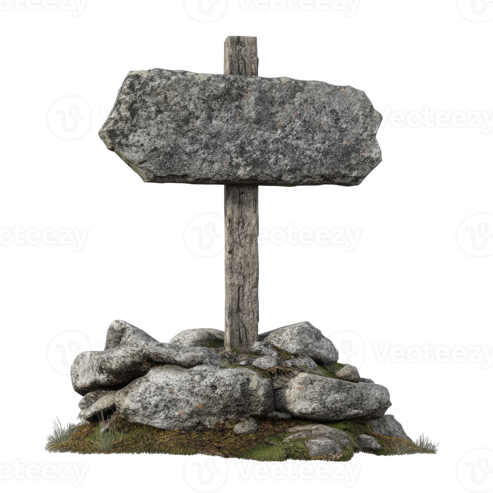 Rustic wooden signpost standing on rocky terrain transparent png