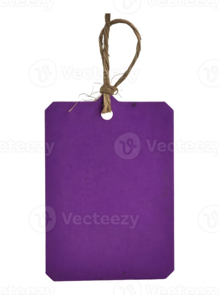Purple tag hanging on a twine loop in daylight transparent png