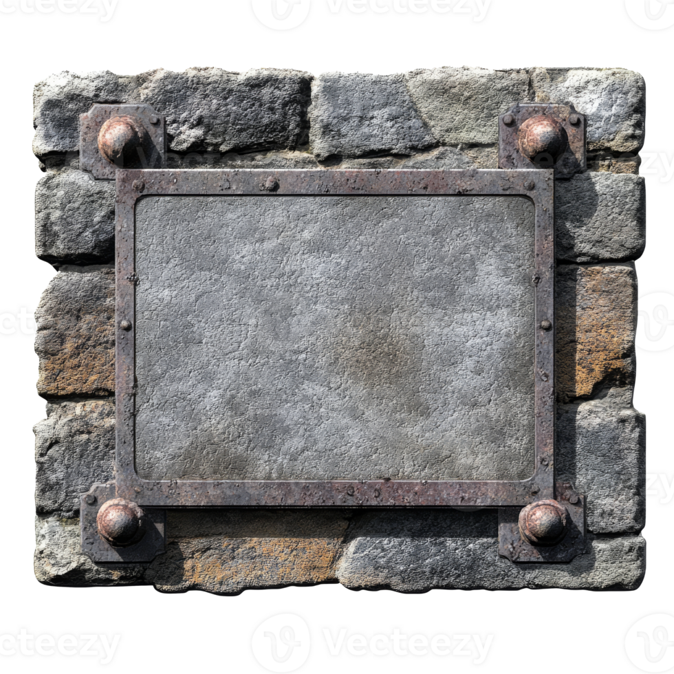 Decorative stone plaque mounted on a brick wall transparent png
