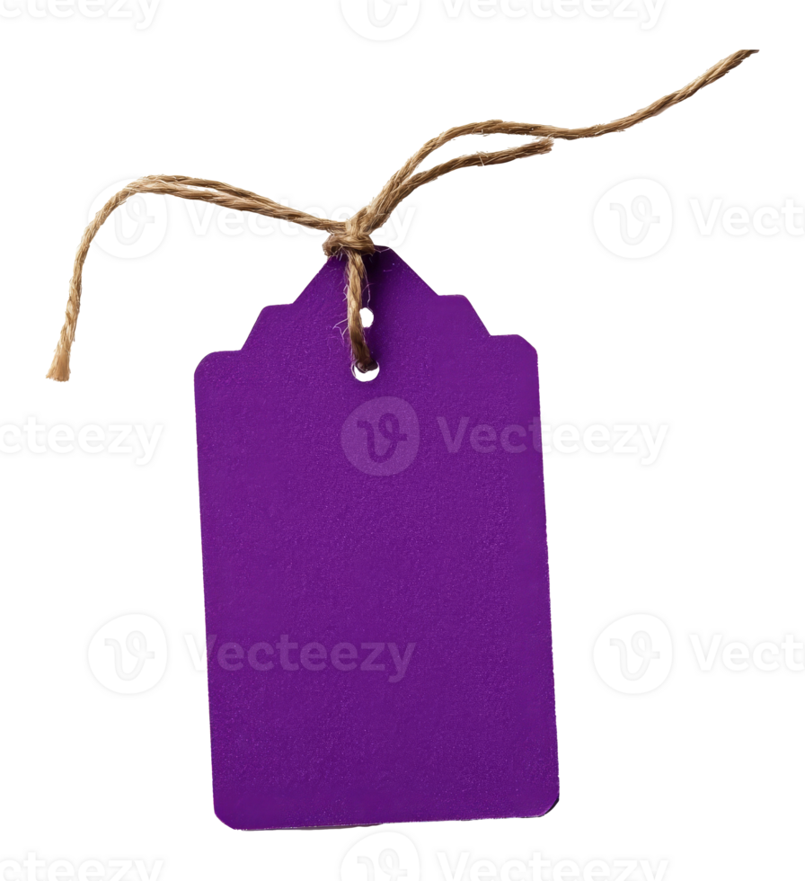 Simple purple tag with twine for labeling items transparent png