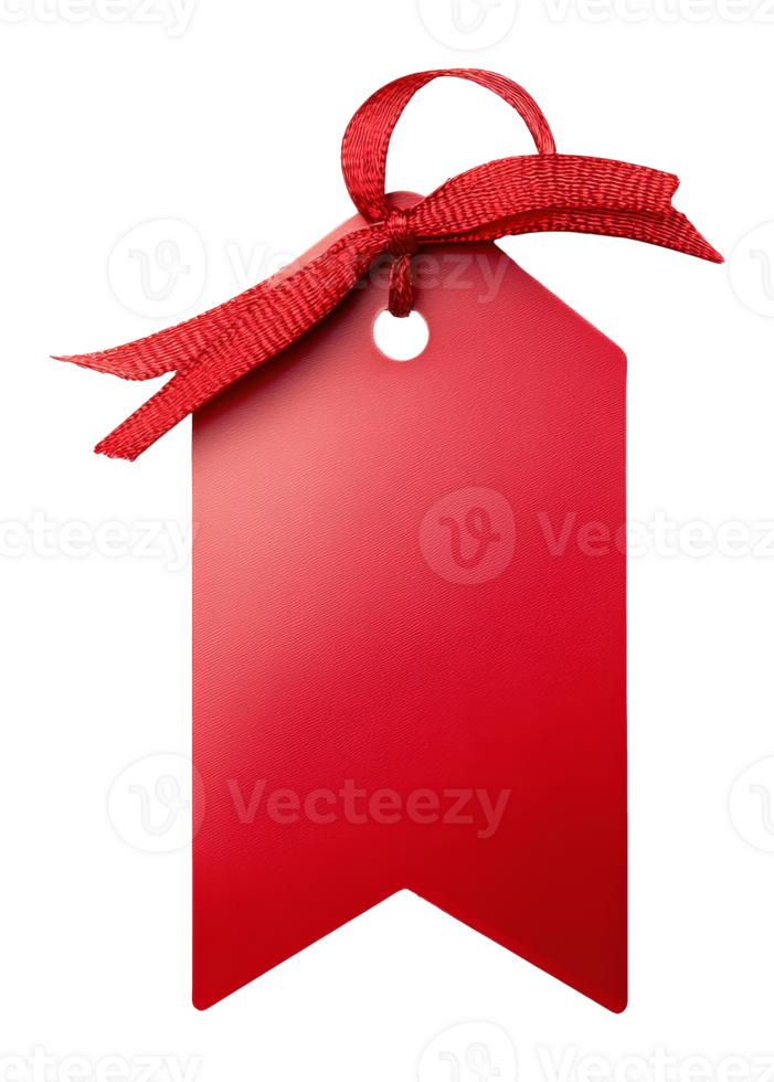 Bright red tag with ribbon on top for decoration transparent png