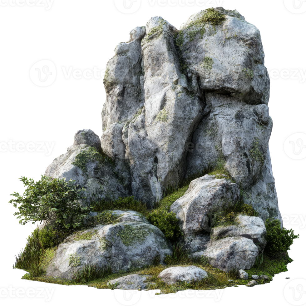 Natural rock formation with greenery at sunrise transparent png