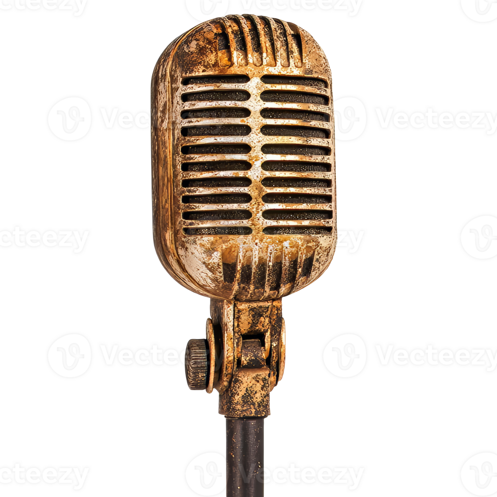 Vintage microphone on a stand in soft lighting transparent png
