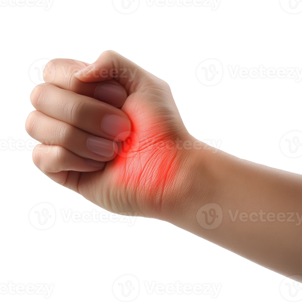 Hand showing a glowing red spot in the palm area transparent png