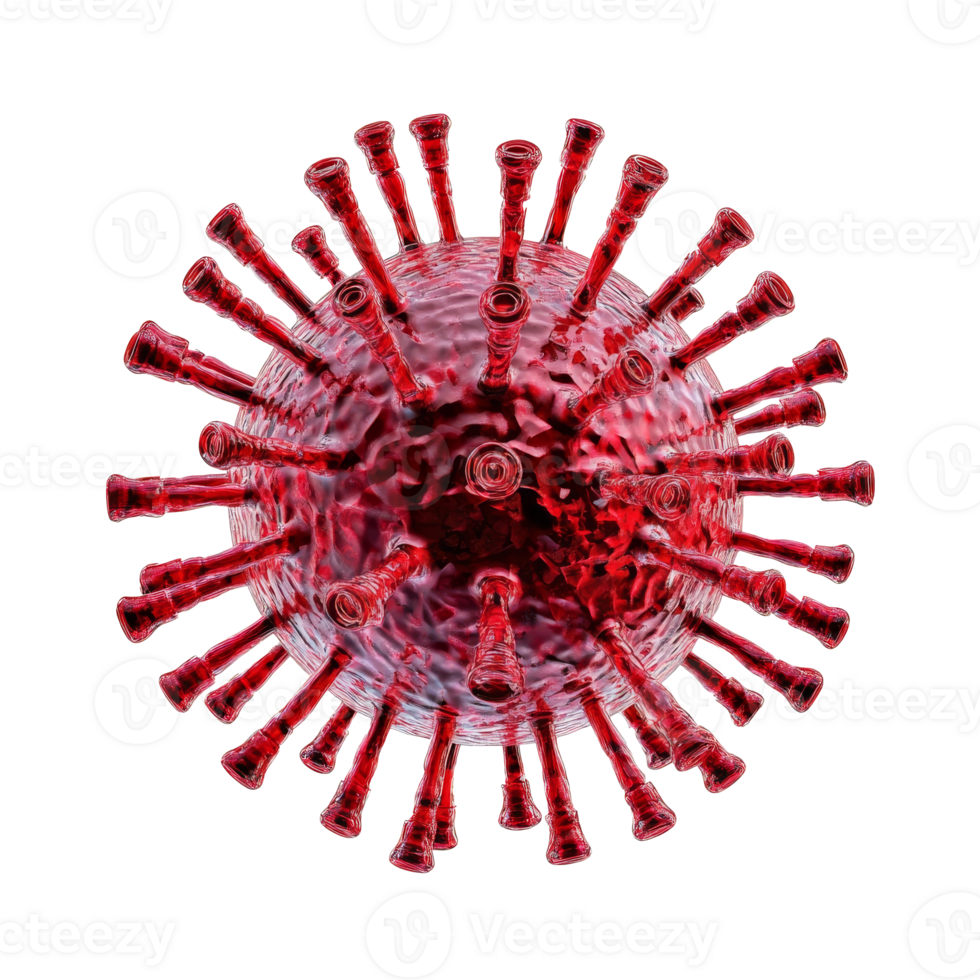 Detailed close up of a virus model in red color transparent png