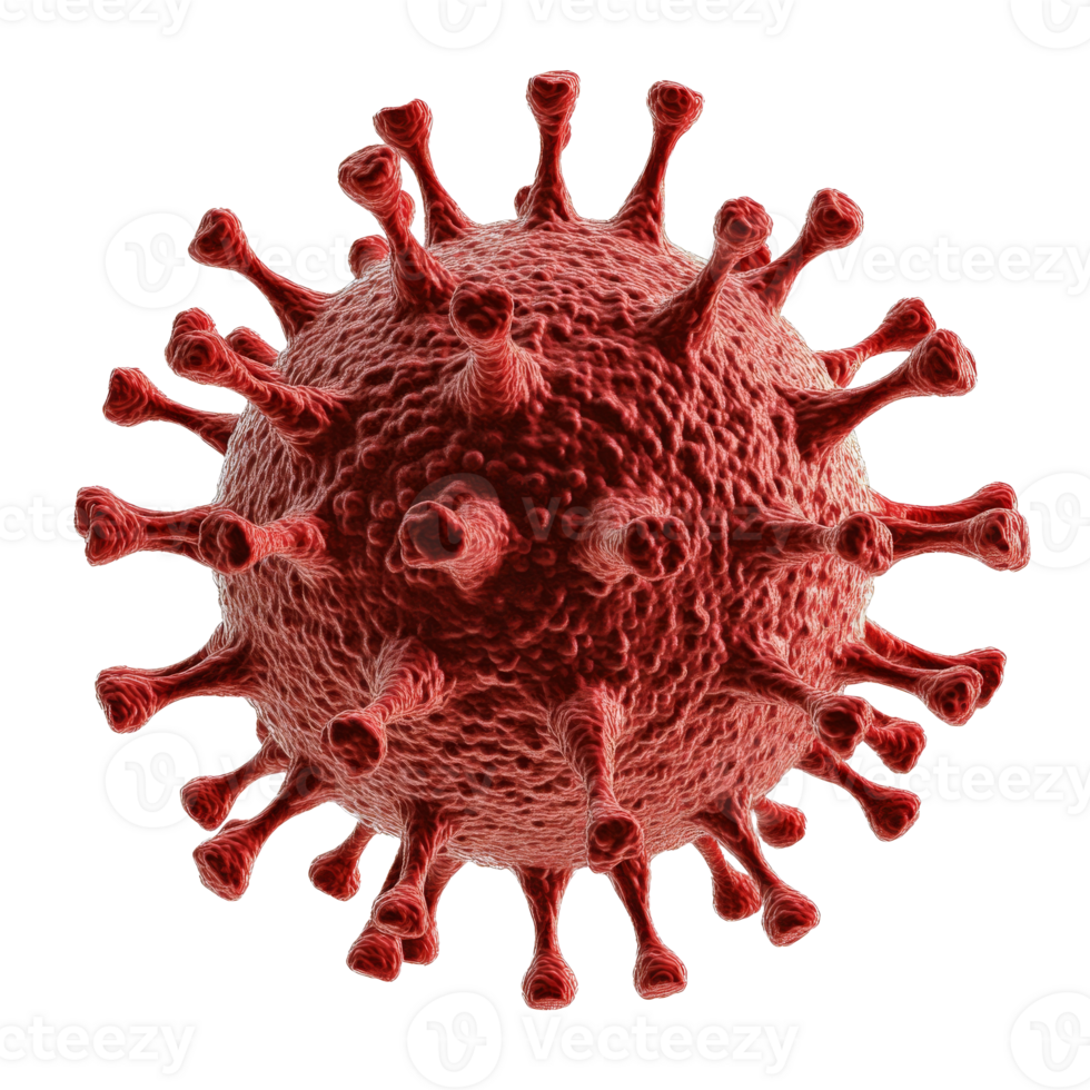 Detailed view of a virus model in red color transparent png