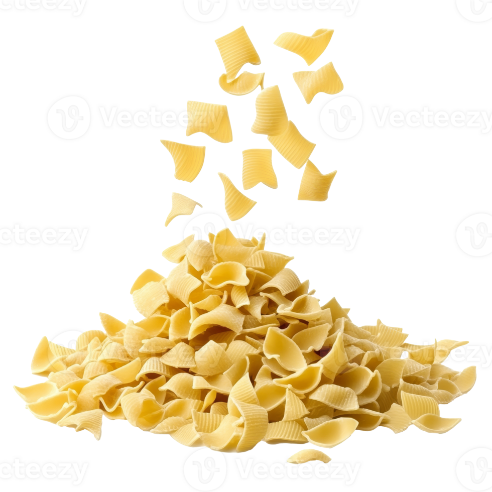 Pasta shapes in a pile on white transparent png