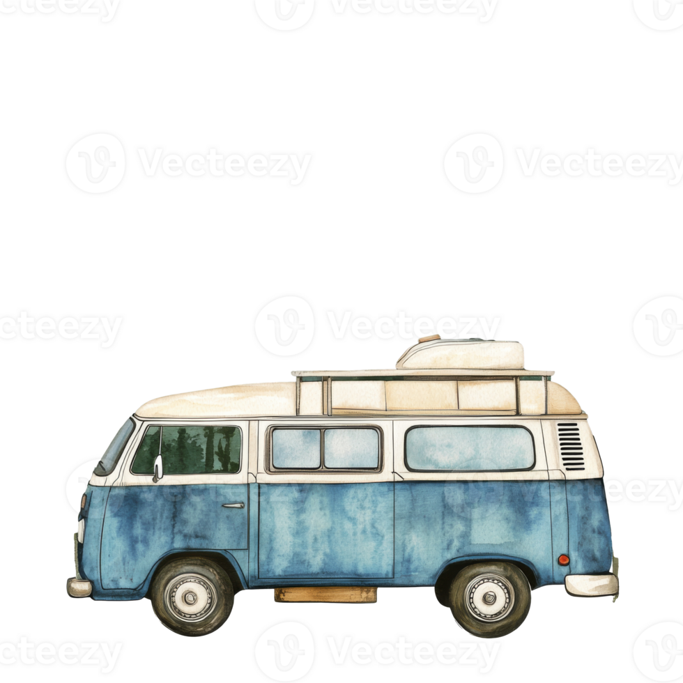 Vintage camper van by a plain backdrop transparent png