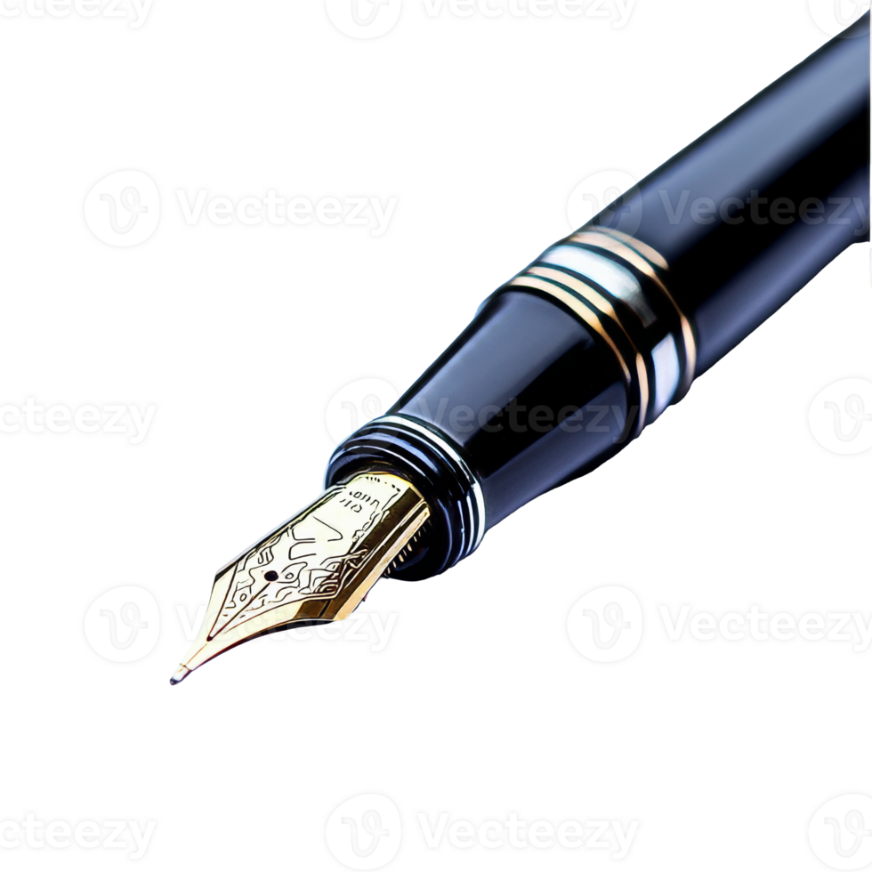 Golden nib fountain pen on white transparent png
