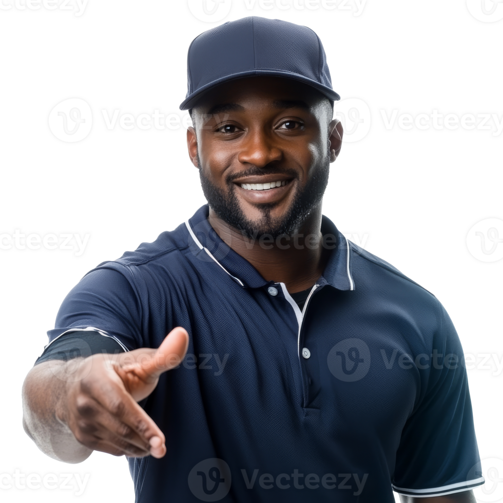 Man in a cap offers handshake transparent png