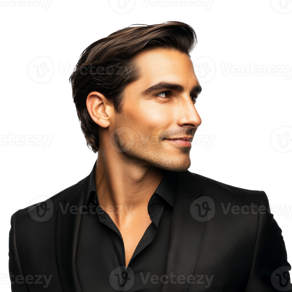 Confident man in black suit on white transparent png