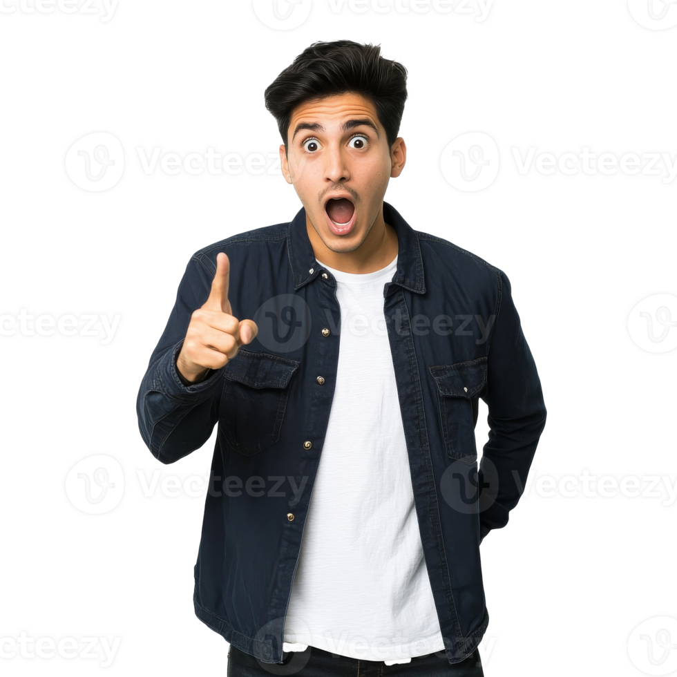 Young man gestures, surprised and excited transparent png