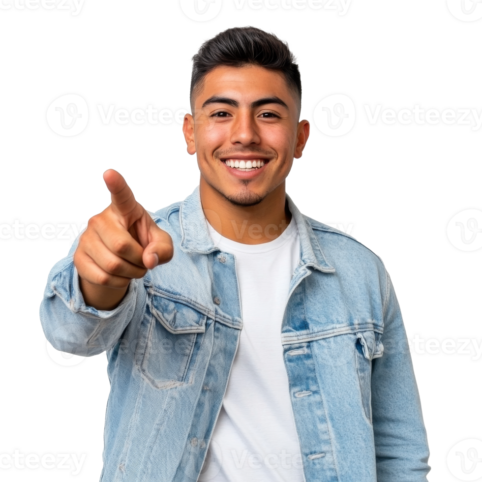Smiling young man pointing at camera transparent png