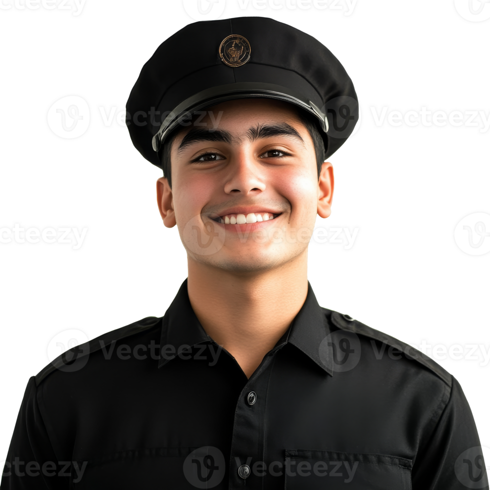 Young man in uniform smiling for a portrait transparent png